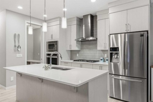 43 Seton Rise Se, Calgary, AB - Indoor Photo Showing Kitchen With Stainless Steel Kitchen With Double Sink With Upgraded Kitchen