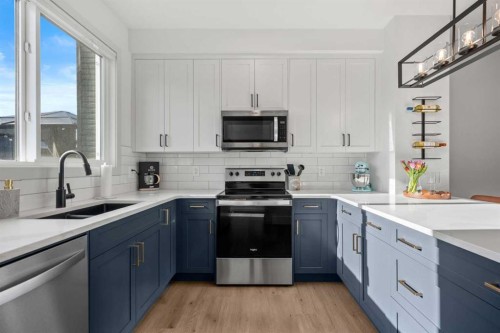 161 Lavender Manor Se, Calgary, AB - Indoor Photo Showing Kitchen With Double Sink With Upgraded Kitchen