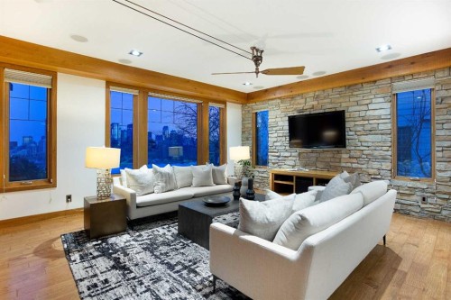 738 Crescent Road Nw, Calgary, AB - Indoor Photo Showing Living Room With Fireplace