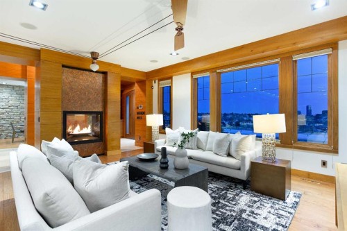 738 Crescent Road Nw, Calgary, AB - Indoor Photo Showing Living Room With Fireplace