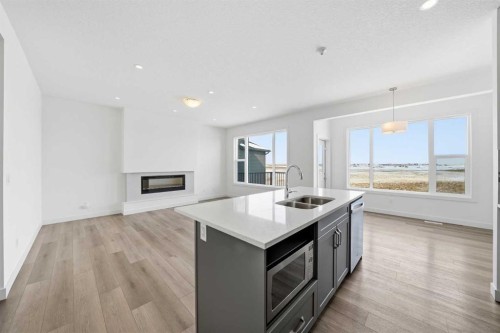 276 Belvedere Drive, Calgary, AB - Indoor Photo Showing Kitchen With Fireplace With Double Sink