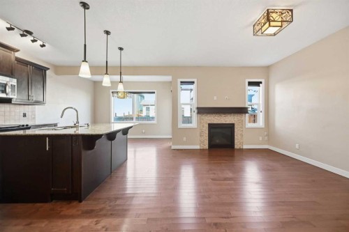 55 Skyview Shores Road Ne, Calgary, AB - Indoor Photo Showing Kitchen With Fireplace With Upgraded Kitchen