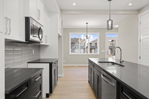 110 Sora Gardens Se, Calgary, AB - Indoor Photo Showing Kitchen With Double Sink With Upgraded Kitchen