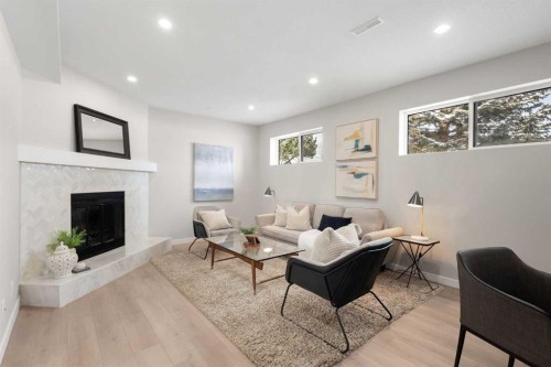 236 Silverview Way Nw, Calgary, AB - Indoor Photo Showing Living Room With Fireplace