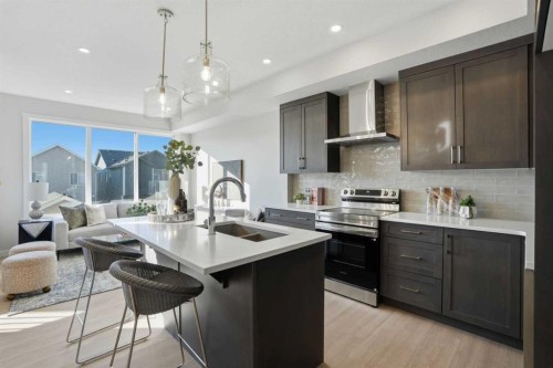 129 Wild Rose Way Se, Calgary, AB - Indoor Photo Showing Kitchen With Double Sink With Upgraded Kitchen