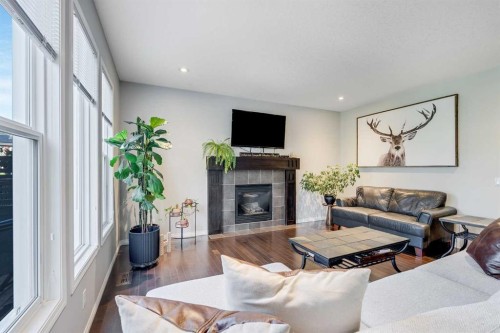 113 Copperpond Bay Se, Calgary, AB - Indoor Photo Showing Living Room With Fireplace