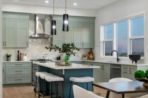 341 Limestone Bay, Balzac, AB - Indoor Photo Showing Kitchen With Upgraded Kitchen