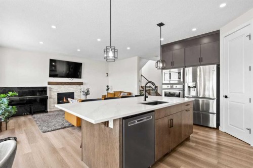 68 Walcrest View Se, Calgary, AB - Indoor Photo Showing Kitchen With Fireplace With Upgraded Kitchen