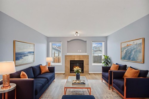 142 Auburn Bay Heights Se, Calgary, AB - Indoor Photo Showing Living Room With Fireplace