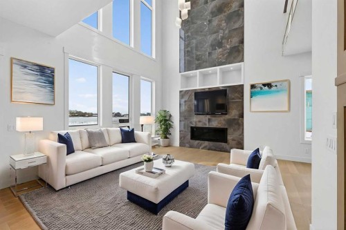 960 South Shore Terrace, Chestermere, AB - Indoor Photo Showing Living Room With Fireplace