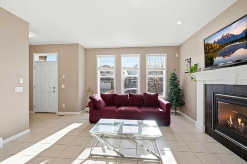 69 Skyview Springs Crescent Ne, Calgary, AB - Indoor Photo Showing Living Room With Fireplace