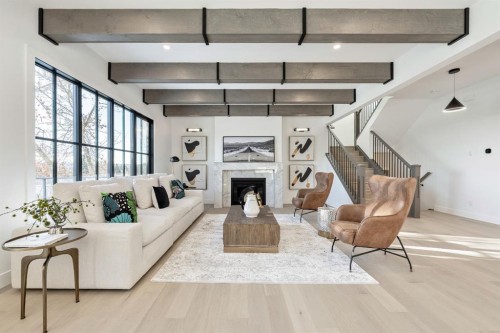 2755 Cannon Road Nw, Calgary, AB - Indoor Photo Showing Living Room With Fireplace