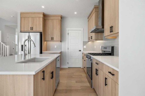 63 Creekstone Common Sw, Calgary, AB - Indoor Photo Showing Kitchen With Double Sink With Upgraded Kitchen