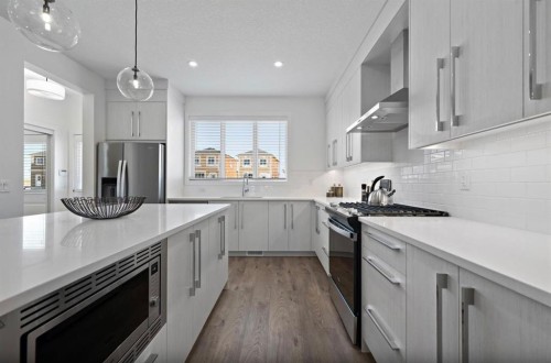 102 Rangeview Path Se, Calgary, AB - Indoor Photo Showing Kitchen With Stainless Steel Kitchen With Upgraded Kitchen