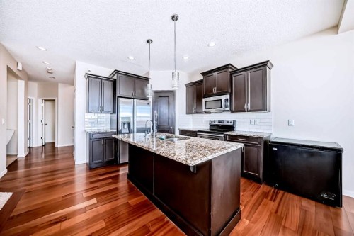 46 Cranford Gardens Se, Calgary, AB - Indoor Photo Showing Kitchen With Stainless Steel Kitchen With Double Sink With Upgraded Kitchen
