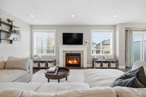 308 Viewpointe Terrace, Chestermere, AB - Indoor Photo Showing Living Room With Fireplace