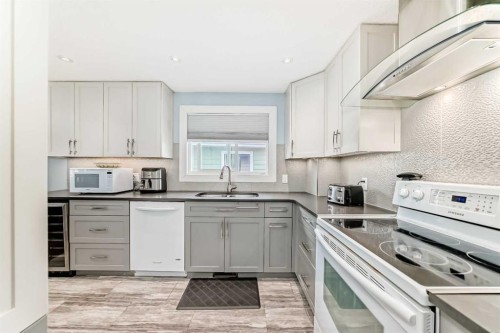 52A Queen Alexandra Close Se, Calgary, AB - Indoor Photo Showing Kitchen With Double Sink
