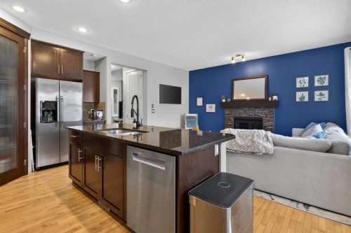 61 Sage Valley Manor Nw, Calgary, AB - Indoor Photo Showing Kitchen With Fireplace With Double Sink