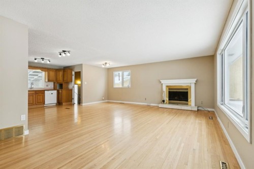 389 Capri Avenue Nw, Calgary, AB - Indoor Photo Showing Living Room With Fireplace