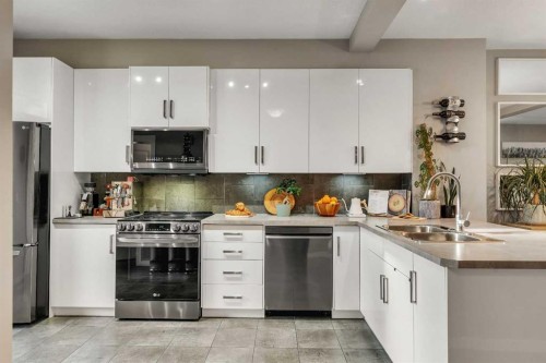 221 New Brighton Row Se, Calgary, AB - Indoor Photo Showing Kitchen With Stainless Steel Kitchen With Double Sink With Upgraded Kitchen