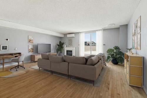 1104-1540 29 Street Nw, Calgary, AB - Indoor Photo Showing Living Room With Fireplace