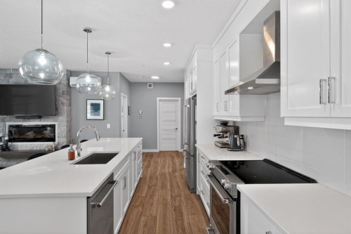 105-55 Wolf Hollow Crescent Se, Calgary, AB - Indoor Photo Showing Kitchen With Upgraded Kitchen