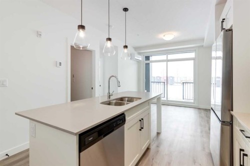 4111-200 Seton Circle Se, Calgary, AB - Indoor Photo Showing Kitchen With Double Sink With Upgraded Kitchen