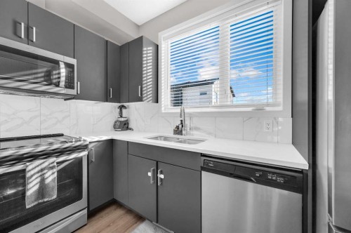 136-301 Redstone Boulevard Ne, Calgary, AB - Indoor Photo Showing Kitchen With Double Sink With Upgraded Kitchen
