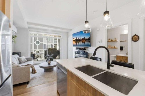 308-400 Auburn Meadows Common Se, Calgary, AB - Indoor Photo Showing Kitchen With Double Sink