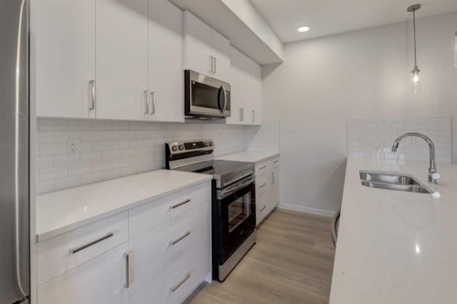 118-245 Edith Place Nw, Calgary, AB - Indoor Photo Showing Kitchen With Double Sink With Upgraded Kitchen