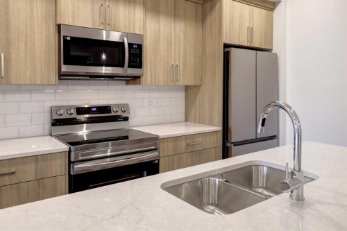 119-245 Edith Place Nw, Calgary, AB - Indoor Photo Showing Kitchen With Double Sink