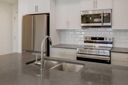 124-245 Edith Place Nw, Calgary, AB - Indoor Photo Showing Kitchen With Double Sink With Upgraded Kitchen