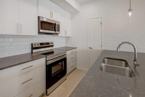 124-245 Edith Place Nw, Calgary, AB - Indoor Photo Showing Kitchen With Double Sink With Upgraded Kitchen