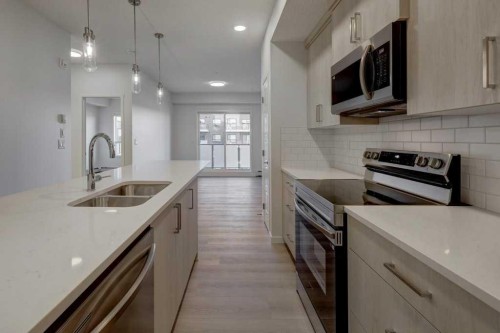308-245 Edith Place Nw, Calgary, AB - Indoor Photo Showing Kitchen With Double Sink With Upgraded Kitchen