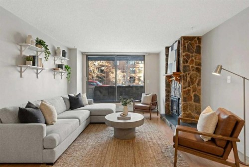 105-345 4 Avenue Ne, Calgary, AB - Indoor Photo Showing Living Room With Fireplace