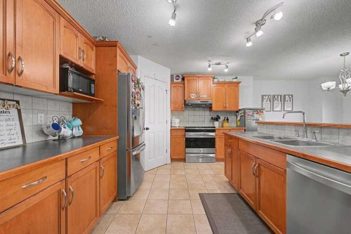 284 Hawkmere View, Chestermere, AB - Indoor Photo Showing Kitchen With Double Sink