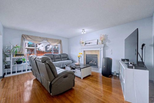 284 Hawkmere View, Chestermere, AB - Indoor Photo Showing Living Room With Fireplace