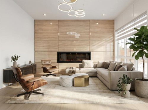 230 Royal Birch View Nw, Calgary, AB - Indoor Photo Showing Living Room With Fireplace