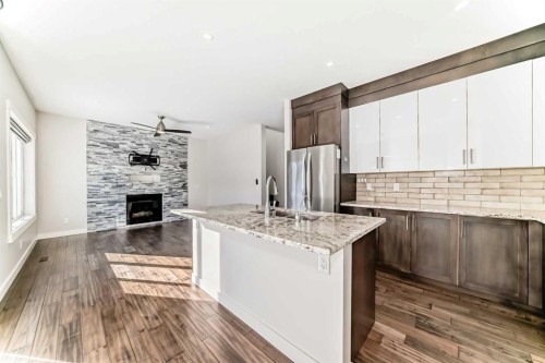 9 Saddlecrest Crescent Ne, Calgary, AB - Indoor Photo Showing Kitchen With Fireplace With Upgraded Kitchen