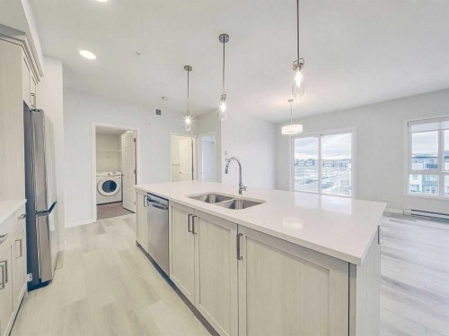 2412-220 Seton Grove Se, Calgary, AB - Indoor Photo Showing Kitchen With Stainless Steel Kitchen With Double Sink With Upgraded Kitchen