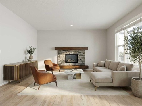 2148 Brightoncrest Green Se, Calgary, AB - Indoor Photo Showing Living Room With Fireplace