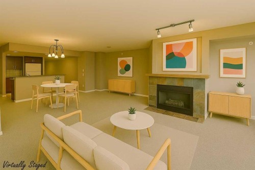 1205-1088 6 Avenue Sw, Calgary, AB - Indoor Photo Showing Living Room With Fireplace