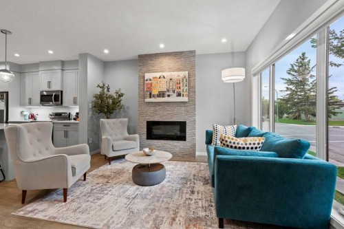 3304 2 Street Ne, Calgary, AB - Indoor Photo Showing Living Room With Fireplace