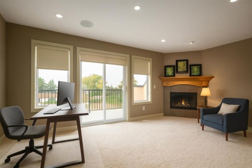 24 Aspen Meadows Green Sw, Calgary, AB - Indoor Photo Showing Office With Fireplace