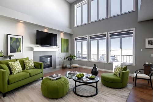 22 Evansborough View Nw, Calgary, AB - Indoor Photo Showing Living Room With Fireplace