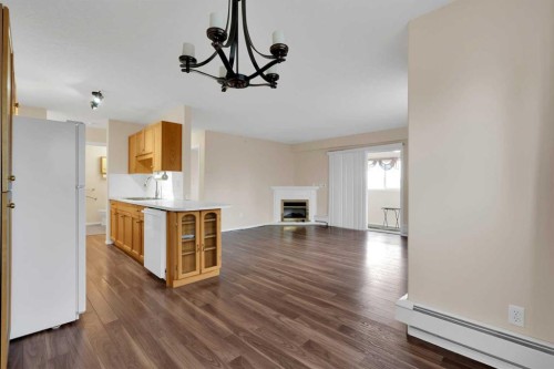 346-165 Manora Place Ne, Calgary, AB - Indoor Photo Showing Kitchen With Fireplace