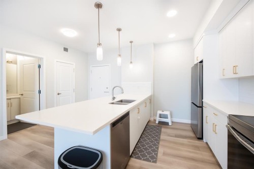 2303-220 Seton Grove Se, Calgary, AB - Indoor Photo Showing Kitchen With Stainless Steel Kitchen With Double Sink With Upgraded Kitchen