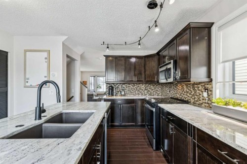 22 Hunterhorn Crescent Ne, Calgary, AB - Indoor Photo Showing Kitchen With Double Sink With Upgraded Kitchen
