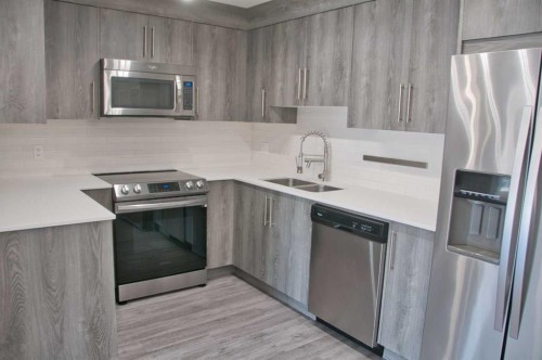 5407-302 Skyview Ranch Drive Ne, Calgary, AB - Indoor Photo Showing Kitchen With Stainless Steel Kitchen With Double Sink With Upgraded Kitchen