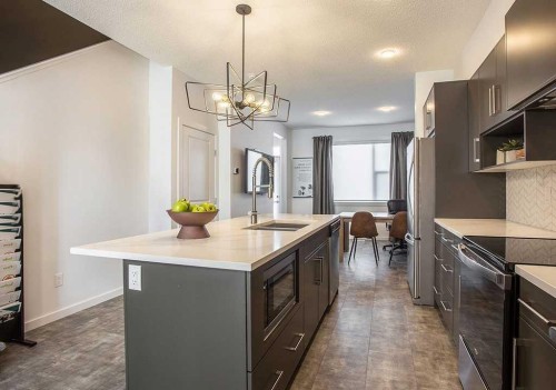 138 Sora Gardens Se, Calgary, AB - Indoor Photo Showing Kitchen With Double Sink With Upgraded Kitchen
